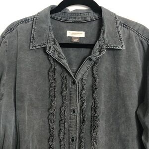 Pilcro Charcoal Gray distressed faded look Button-Up tuxedo style shirt XL
